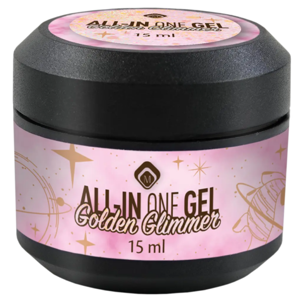 Barattolo All In One Gel Golden Glimmer di Magnetic Nail Design con etichetta dorata e dettagli glitter.
