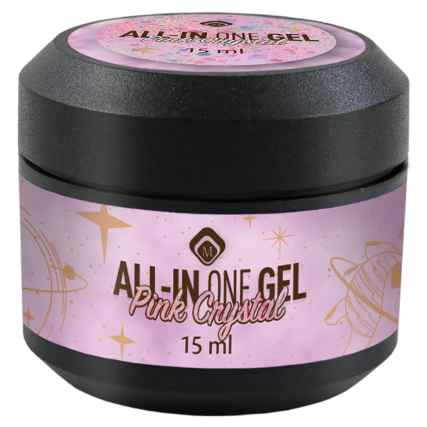 All In One Gel Pink Crystal 15ml Magnetic Nail Design in barattolo nero con etichetta rosa