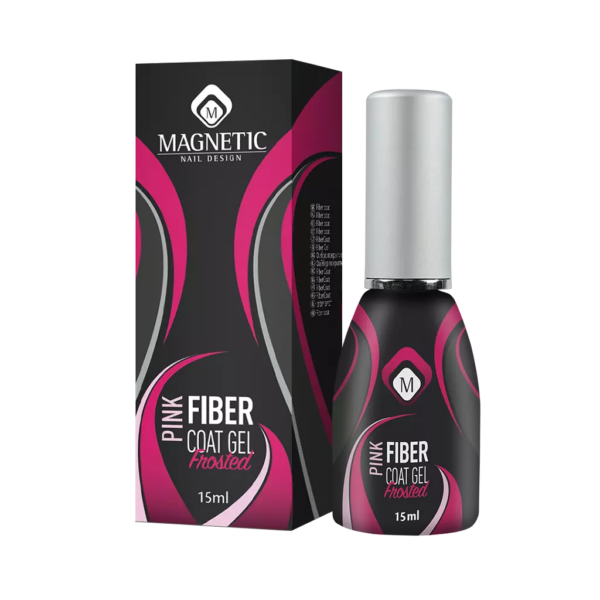Confezione e boccetta di Fiber Coat Gel Frosted Pink 15ml Magnetic Nail Design