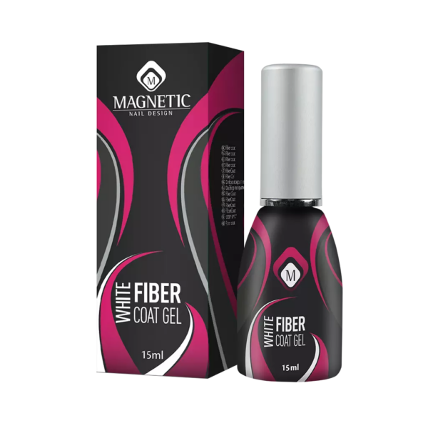 Fiber Coat Gel White 15gr Magnetic Nail Design con confezione e boccetta visibili