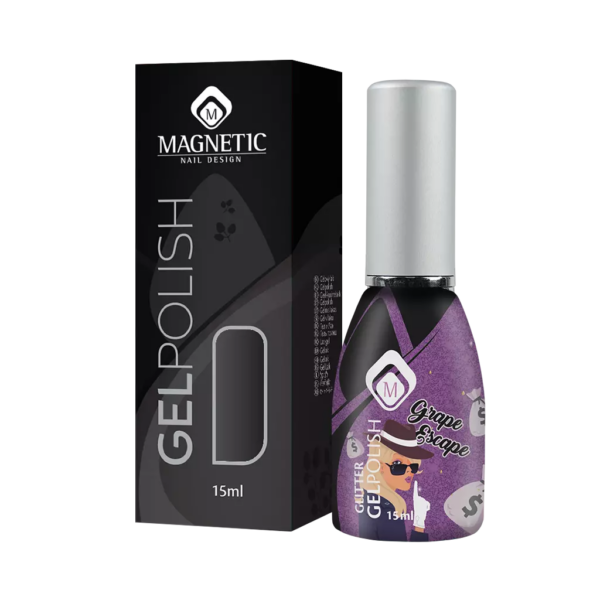 Gelpolish Grape Escape Glitter Magnetic Nail Design in confezione con flacone visibile