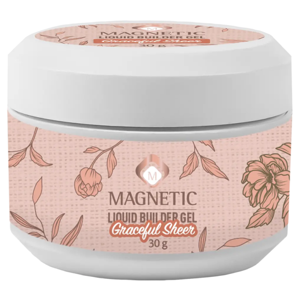 Barattolo di Liquid Builder Gel Graceful Sheer Magnetic Nail Design, texture fluida
