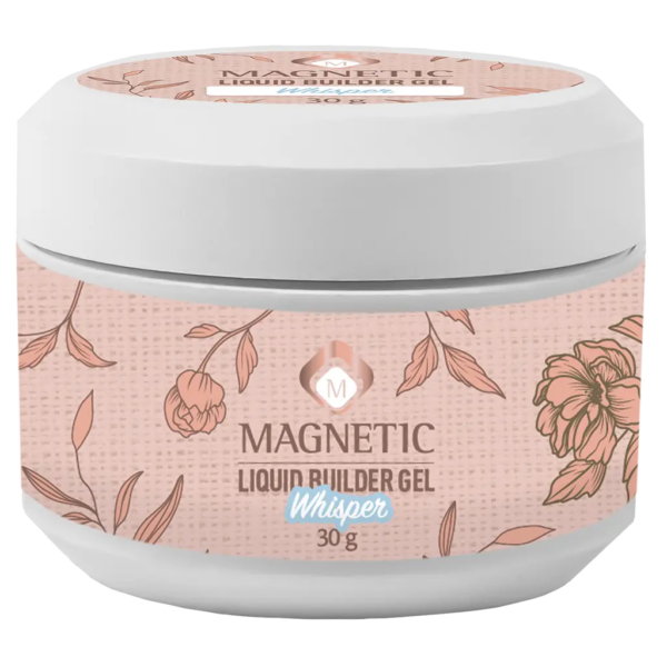 Barattolo Liquid Builder Gel Whisper 30gr di Magnetic Nail Design con design floreale.