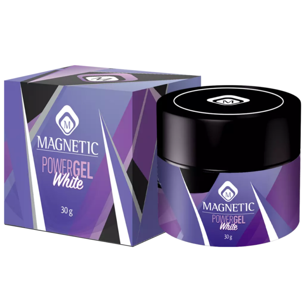 Barattolo Powergel White 30gr Magnetic Nail Design con confezione.